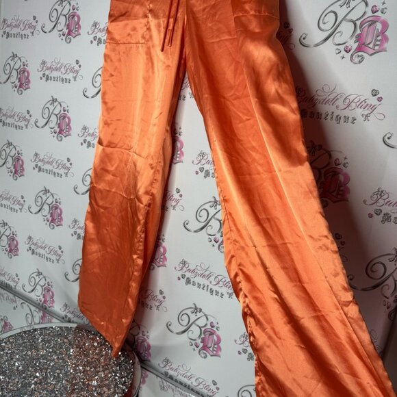 La senza pants silky satiny orange shimmer pockets waist tie up vintage y2k 2000 - Picture 2 of 11